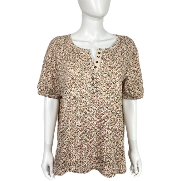 St.John’s Bay Floral Earth-tone Women’s Short Sleeve Hensley Top - Picture 1 of 6